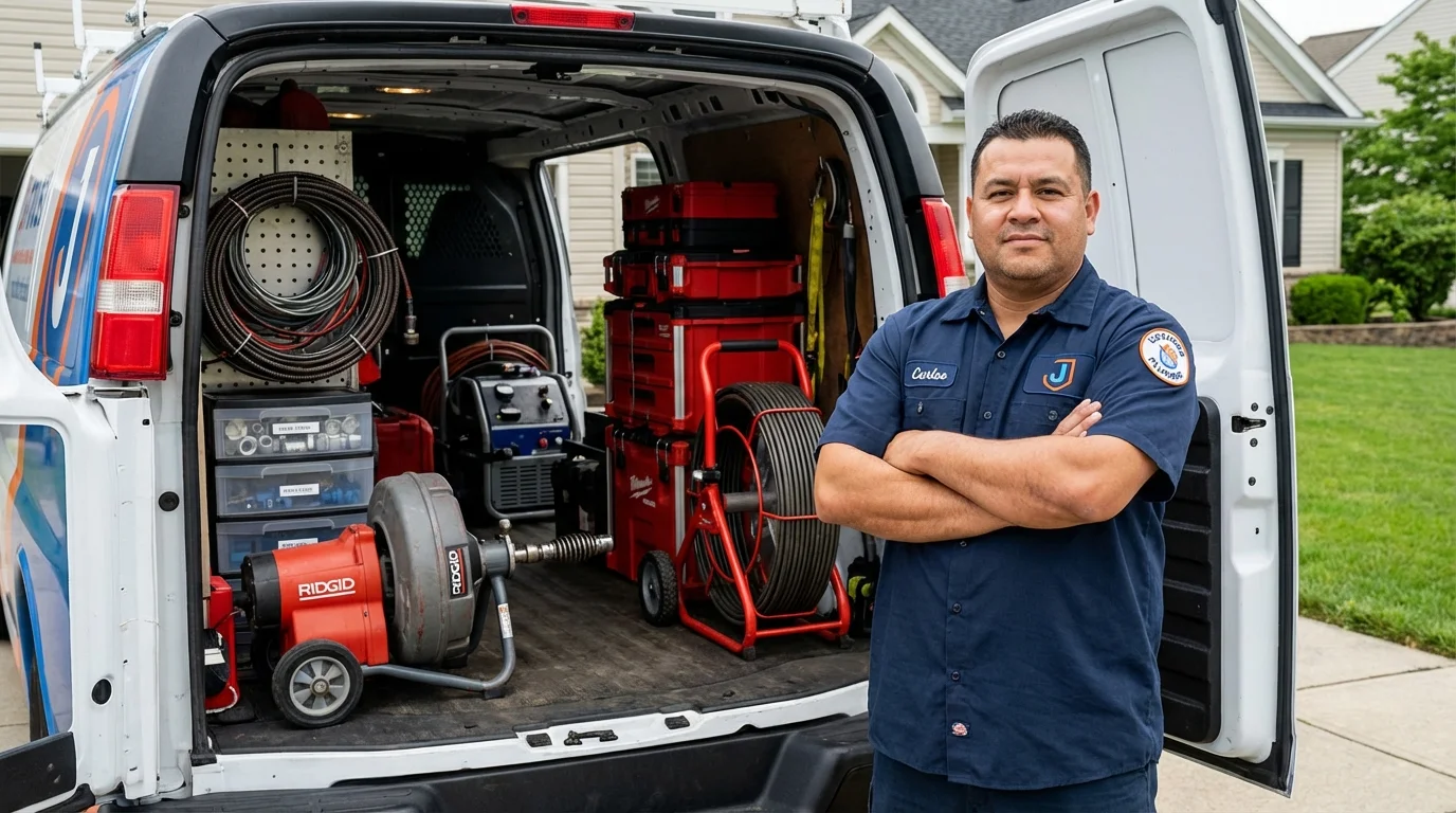 Professional drain cleaning equipment and Johns Plumbing LLC plumber in New Bremen