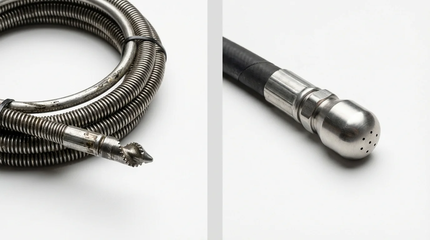 Drain snake cable and hydro jetting nozzle used for drain cleaning in New Bremen, OH