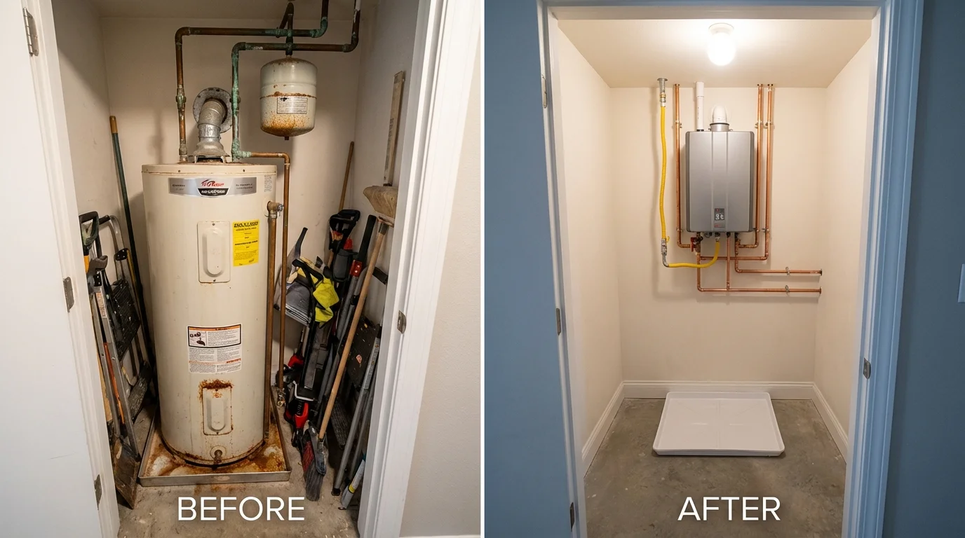 Tank water heater versus wall-mounted tankless unit comparison for New Bremen, OH homeowners